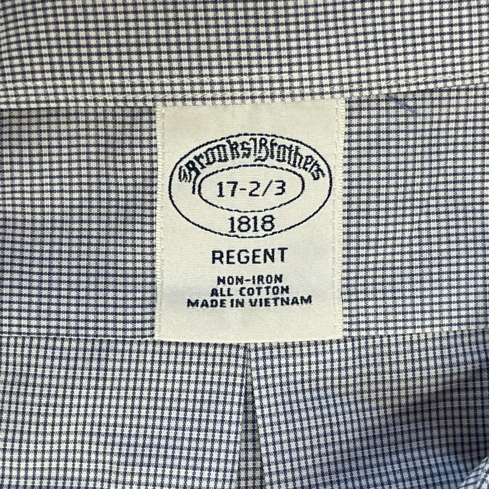 Brooks Brothers Regent Fit Non Iron All Cotton‎ Gingham Dress Shirt Mens 17 2/3